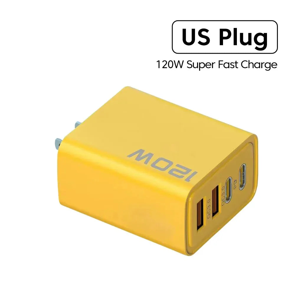 Total 120W USB Fast Charger 4 Ports PD Type C Quick Charge 3.0 Charger For iPhone 15 14 Samsung Xiaomi EU/US Plug Power Adapter