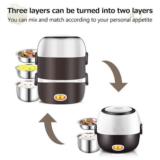 Electric Lunch Box Three layers Stainless Steel Heating Rice Office Worker Plug In Electric Heating Thermal Insulation Lunch Box Merit Sell