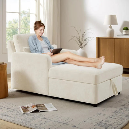 Chaise Lounge Chair Indoor with 2-Position Adjustable Backrest & Storage Space, Chenille Lounge Sofa Chair with 2, Customized