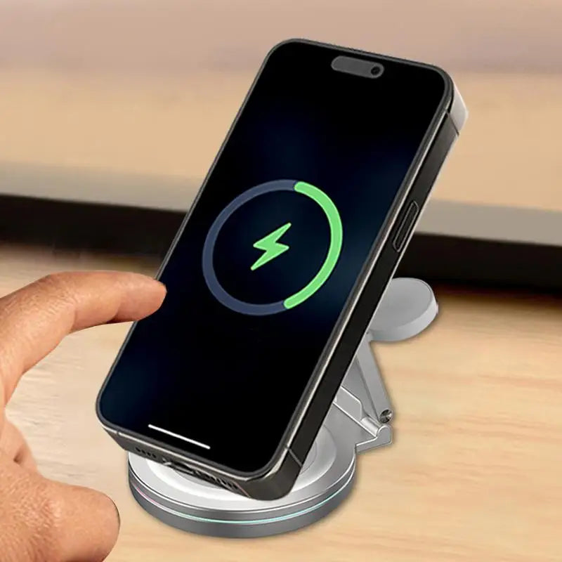 Wireless Charging Station Anti-Skid Adjustable Charging Dock Zinc Alloy Phone Watch Charging Stand With 360 Rotation Design