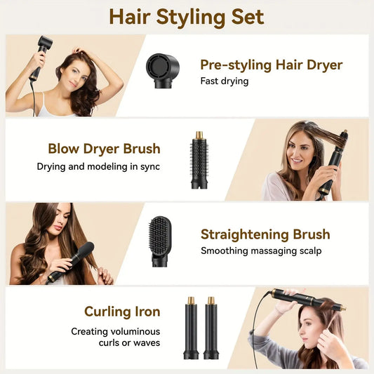 5 in 1 Hair Dryer Hot Comb Set Professional Curling Iron Hair Straightener Styling Tool For Professional Hair Dryer Household - Merit Sell