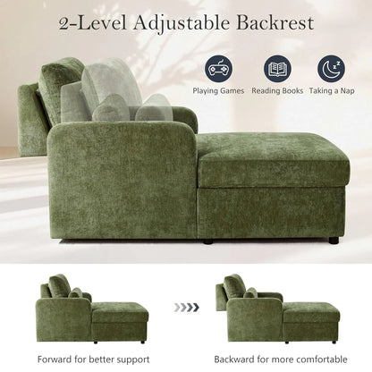 Chaise Lounge Chair Indoor with 2-Position Adjustable Backrest & Storage Space, Chenille Lounge Sofa Chair with 2, Customized
