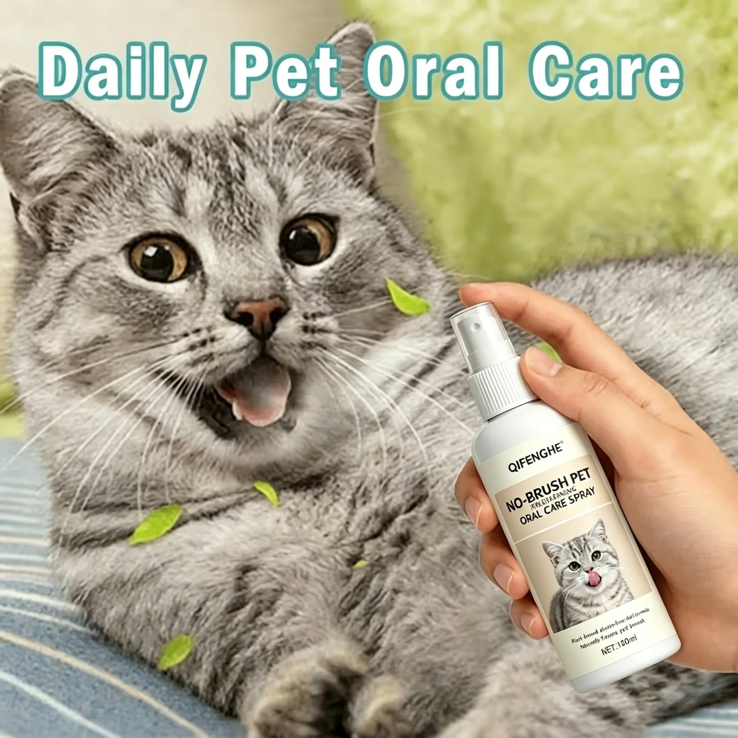NO-BRUSH PET ORAL CARE SPRAY,  Fresh Breath for Cats & Dogs, Daily Oral Hygiene Cleaner for All Breeds