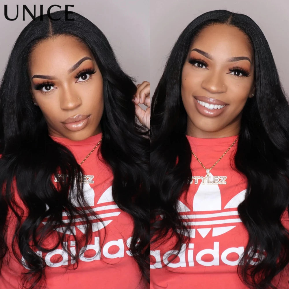 UNice Hair 180% Density Body Wave V Part Wig With Drawstring 100% Human Hair Real Scalp Upgrade U Part Wig Fit For All Sizes