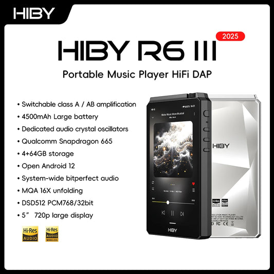 HiBy R6III 2025 / R6 Gen 3 Android 12 Music Player MP3 USB DAC HIFI WiFi Bluetooth 5.0 CS43198 *4 MQA16x DSD512 PCM768 4500mAh - Merit Sell