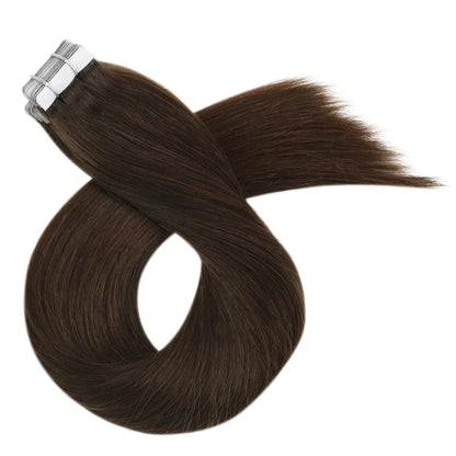 Moresoo Tape in Real Human Hair Extensions #4 Dark Brown Natural Remy Brazilian Hair PU Skin Weft Hair Extensions Tape in