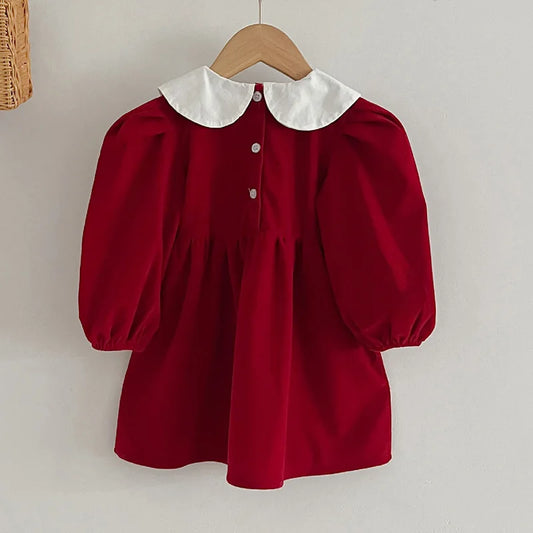 Spring Autumn Kids Baby Girls Long Sleeve Sweet Solid Color Princess Dress New Kids Baby Girls Dress Children Clothes Dress