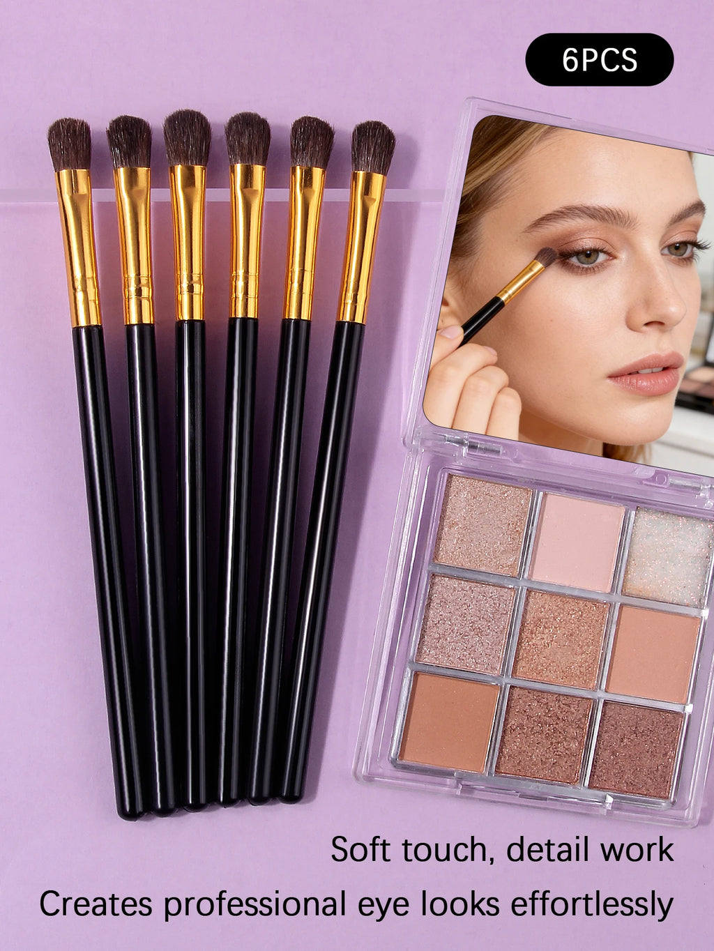 6pcs Little Horsehair Eyeshadow Brush Set: Soft animal hair high-gloss Nose Shadow Brush, Eyeshadow Blending Makeup brush