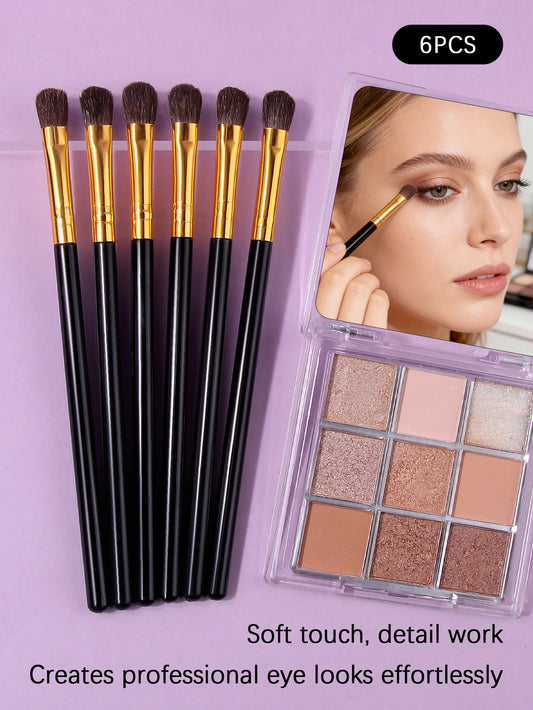 6pcs Little Horsehair Eyeshadow Brush Set: Soft animal hair high-gloss Nose Shadow Brush, Eyeshadow Blending Makeup brush