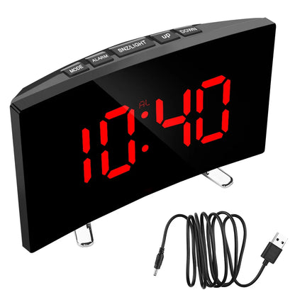 Curved Dimmable Mirror Clock Home Decors For Kids Bedroom 7 Inch Large Number Table Clock LED Screen Digital Alarm Clock