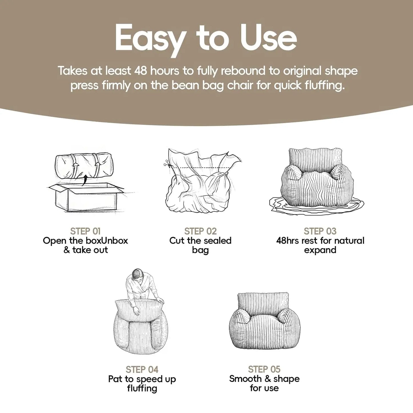 Adult Bean Bag Chair High Support Foam Cushion Corduroy Armrest Living Bedroom Gaming Gray Custom