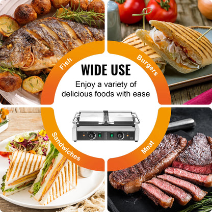 VEVOR Commercial Panini Grill 3600W Electric Sandwich Panini Maker with Temp Control And 19"x9" for Hamburger Steak Bacon 110V