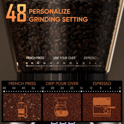 BioloMix Electric Conical Burr Coffee Grinder with Removable Holder,with 48 Grind Settings Adjustable,for Espresso Coffee