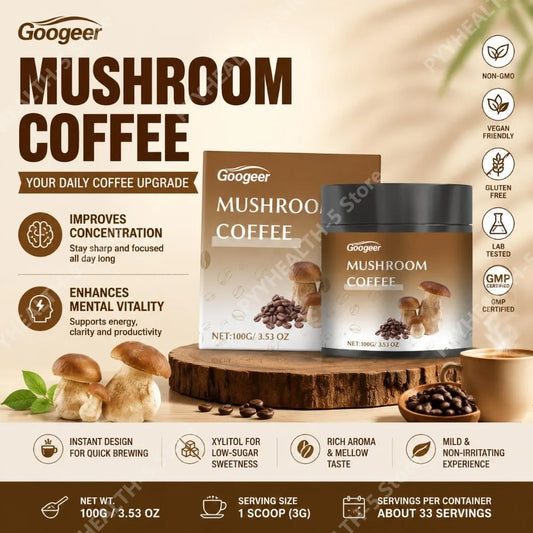 Googeer Black Coffee Powder Low-Sugar with Xylitol, Dietary Supplement for Daily Nutritional 100g Focus Support