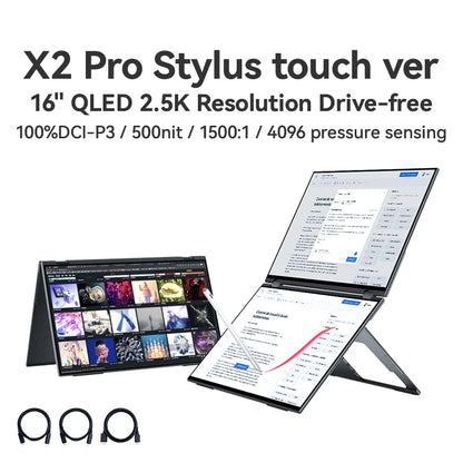 EHOMEWEI Dual Screen Portable Monitor X Series Drive-free Phone-touch FHD 2K 15.6“  16“ For Laptop Windows Macbook