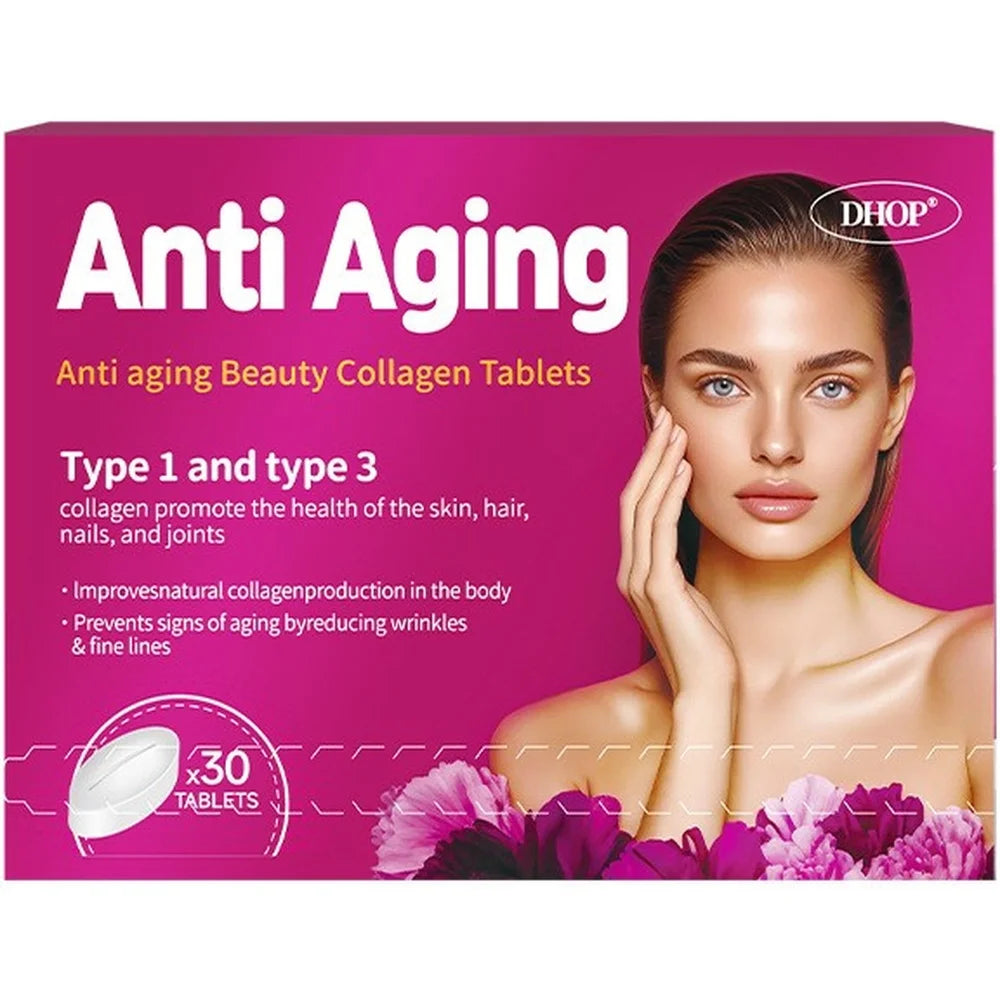 Collagen Tablets with Hyaluronic Acid Sodium Vitamins C and E Support Skin, Hair, Nails, and Joint Health 30 Tablets
