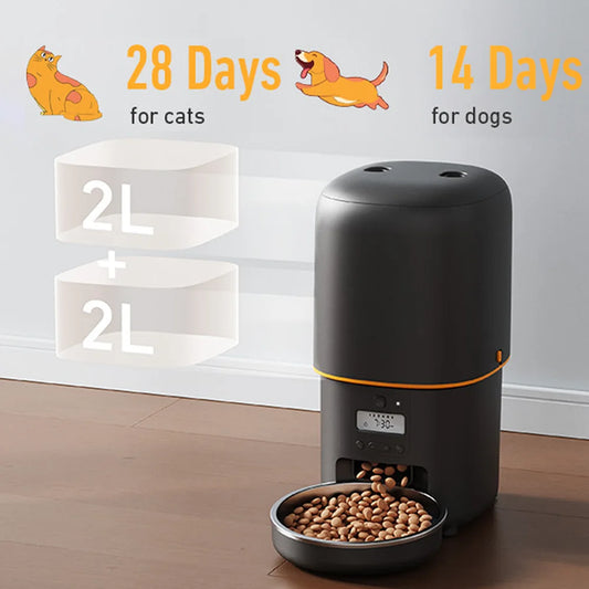 NITYERS 4L Automatic Cat Feeder, Smart Pet Food Dispenser with Key Control, Voice Recorder, Dual Power Supply, Timed Auto Dog Feeder with Stainless Steel Bowl - Merit Sell