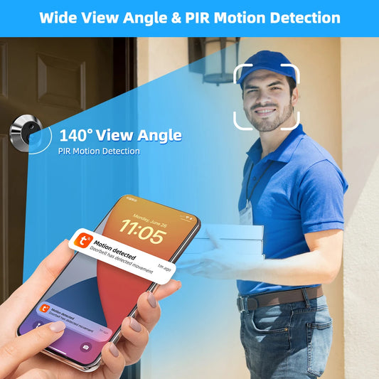 Tuya Smart 3MP 140° Wide View Angle Mini Digital Peephole Eye Viewer WiFi IR PIR Detection Doorbell Door Camera Alexa Google - Merit Sell