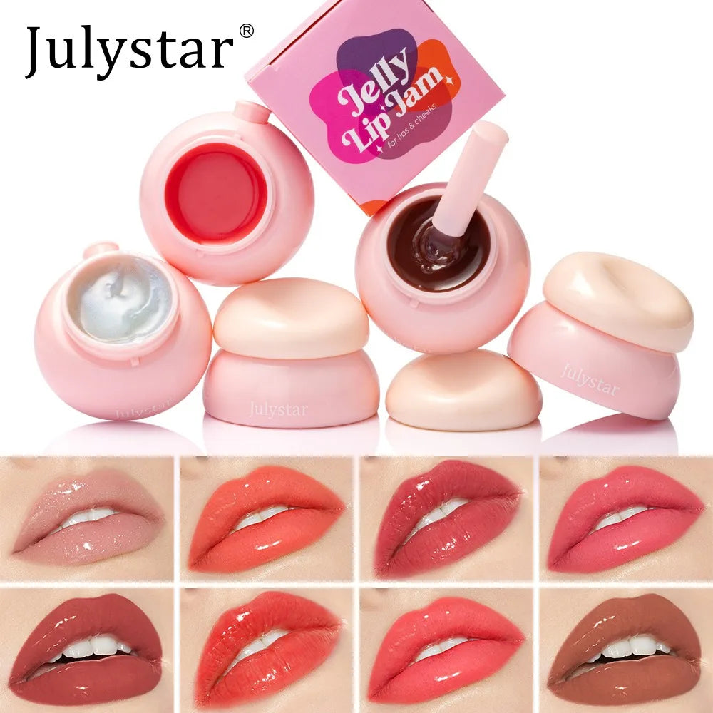 Long-lasting Moisturizing Solid Lip Jelly Red Tinted Lip & Cheek Jam Lip Balm Smooth Gloss Jelly LipGloss Water Light Lipsticks