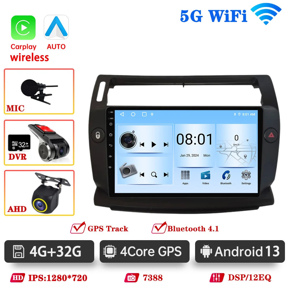 Car Radio For For Citroen C4 C-Triomphe Quatre 2004 2005-2009 Wireless CarPlay Android Auto DSP Car Multimedia GPS DVR autorad