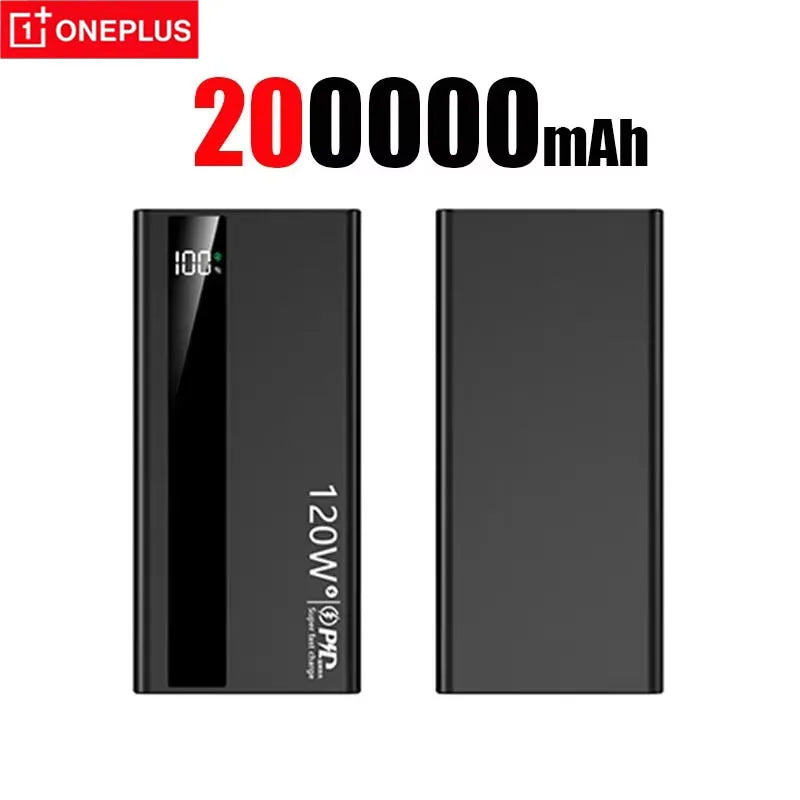 OnePlus 200000mA High Capacity Power Bank 120W Super Fast Charging Battery LED Digital Display Powerbank For Xiaomi Iphone
