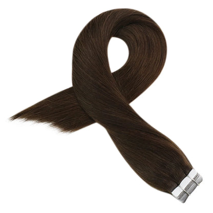 Moresoo Tape in Real Human Hair Extensions #4 Dark Brown Natural Remy Brazilian Hair PU Skin Weft Hair Extensions Tape in