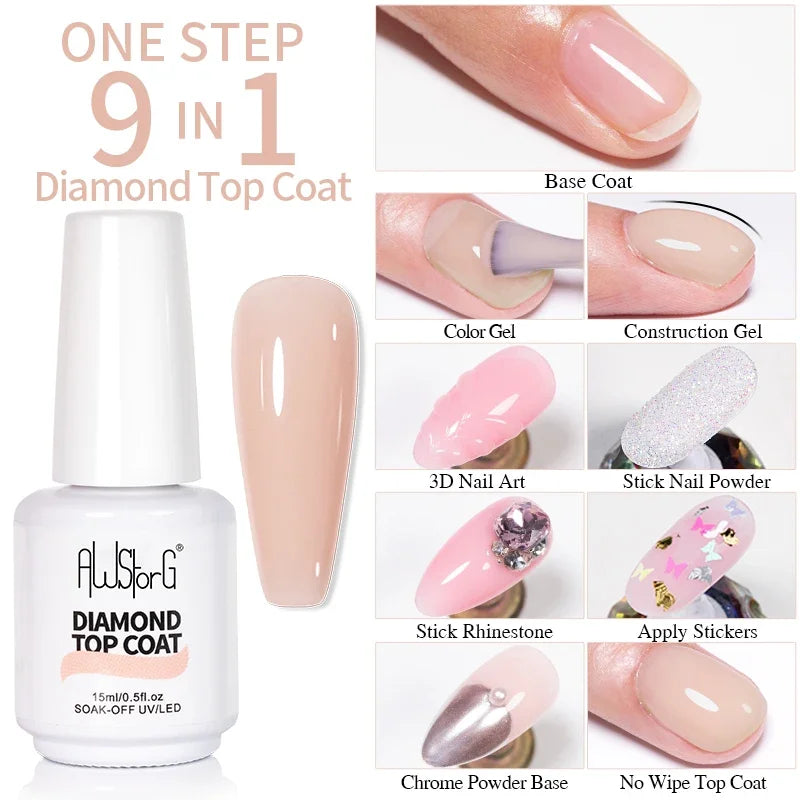 AWStorG 15ML Fiber Builder Nail Gel In A Bottle UV Semi Permanent Clear Pink Nail Strengthener Extension Construction Gel