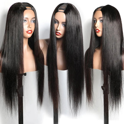 FUGANGXIU U Part Straight Wigs Human Hair No Leave Out 30 inches Glueless Wig Brazilian Hair Straight U Part Wig Natural Color