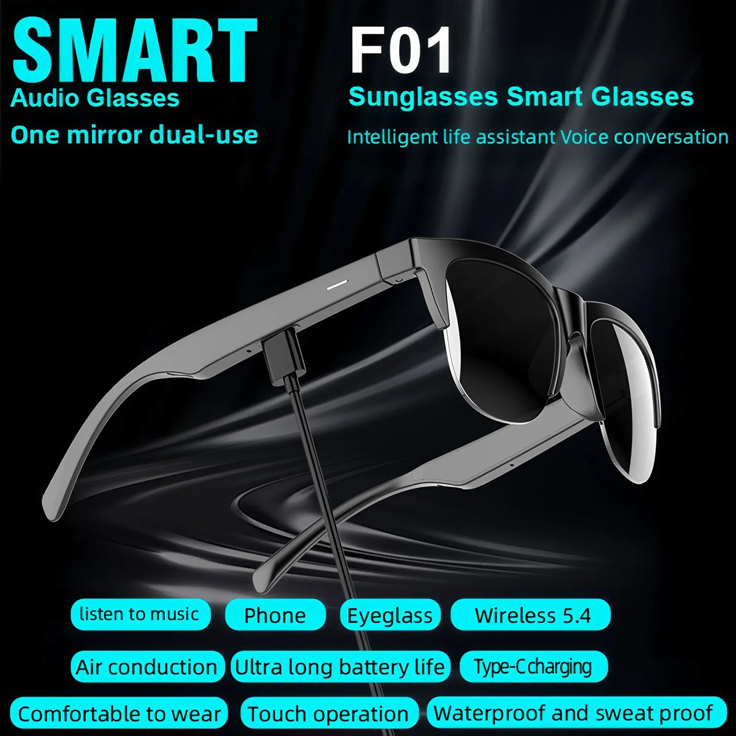 Bluetooth 5.4 Smart Sunglasses UV Protection Touch Control HIFI Wireless Headset Sports Glasses For Men Women