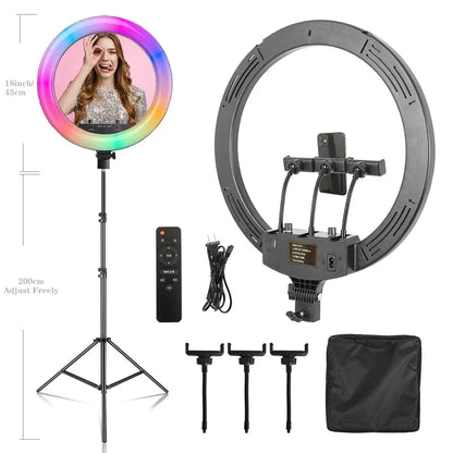 18 Inch 45cm Selfie RGB Ring Light with Tripod Usb Rechargeable LED Light, Dimmable, for Photo Studio