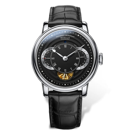 BORMAN Design Luxury Men Automatic Wrist Watch Skeleton Dial Genuine Leather Strap Sapphire Crystal Glass Automatic Watch