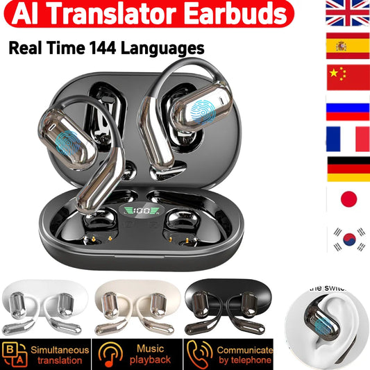 Wireless BT Language Translator Earbuds 144 Languages Ai Translating Earbuds Headphones 3-in-1 for Travel Business and Learning Merit Sell