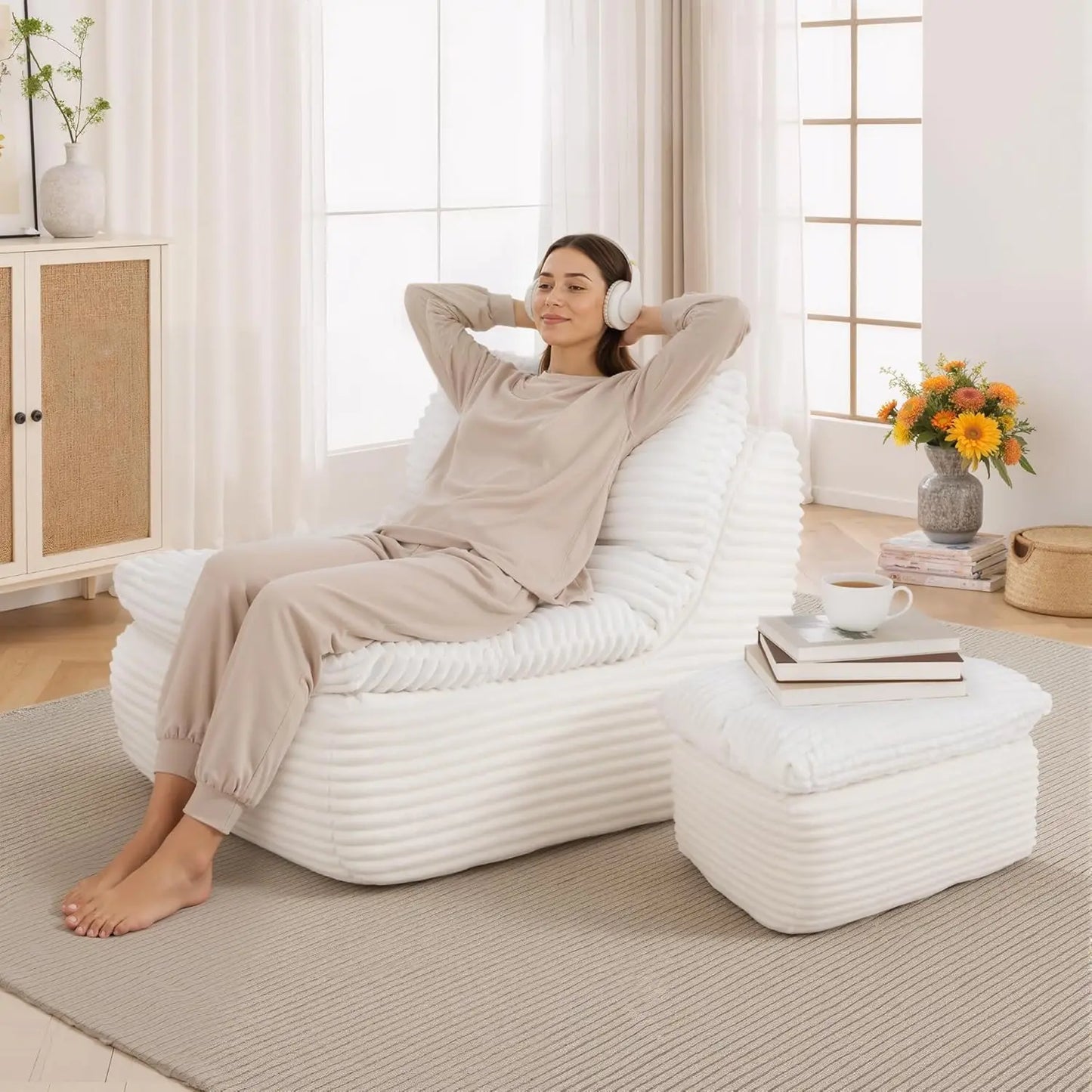 Boneless Chaise Lounge Chair Indoor, Adult Bean Bag Chair with Compressed Memory Foam, Comfy Back Support Sofa Bed, Customized