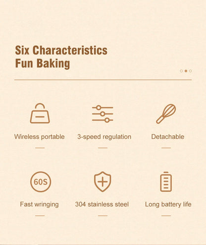 Wireless Portable Electric Food Mixer Hand Blender 3 Speeds High Power Dough Blender Egg Beater Baking Hand Mixer Kitchen Tools
