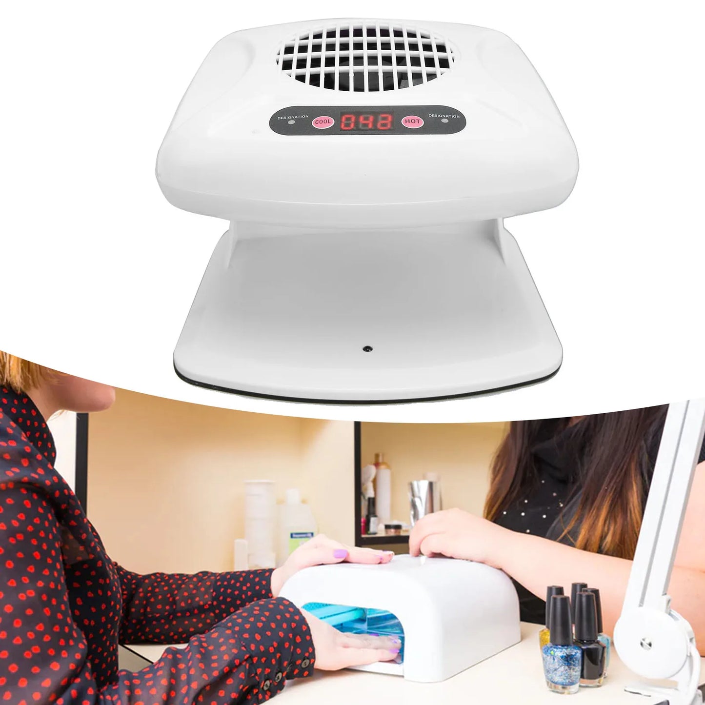 Nail Fan Blow Dryer Single Hand Nail Air Dryer Warm Cool Wind Automatic Sensor Nail Fan Blow Dryer for Home Salon White