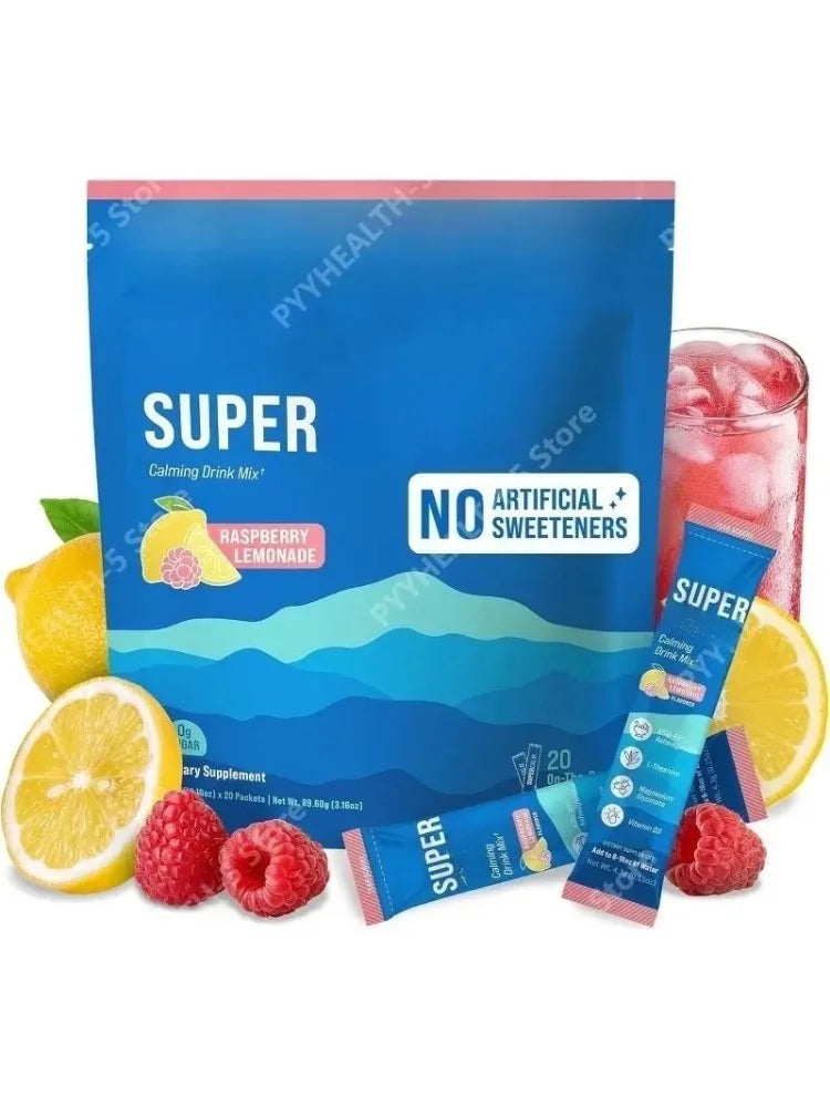 Powdered Drink Mix, Cortisol Reducer and Sleep Aid Supplement L Theanine Magnesium Glycinate, Vitamin D 3 No Sugar Non GMO 20 Ct