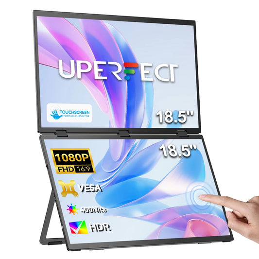 UPERFECT 18.5”100HZ Delta Portable Dual TouchScreen Monitor FHD HDR 360°Rotation Folding Triple Screen Laptop Display Extender