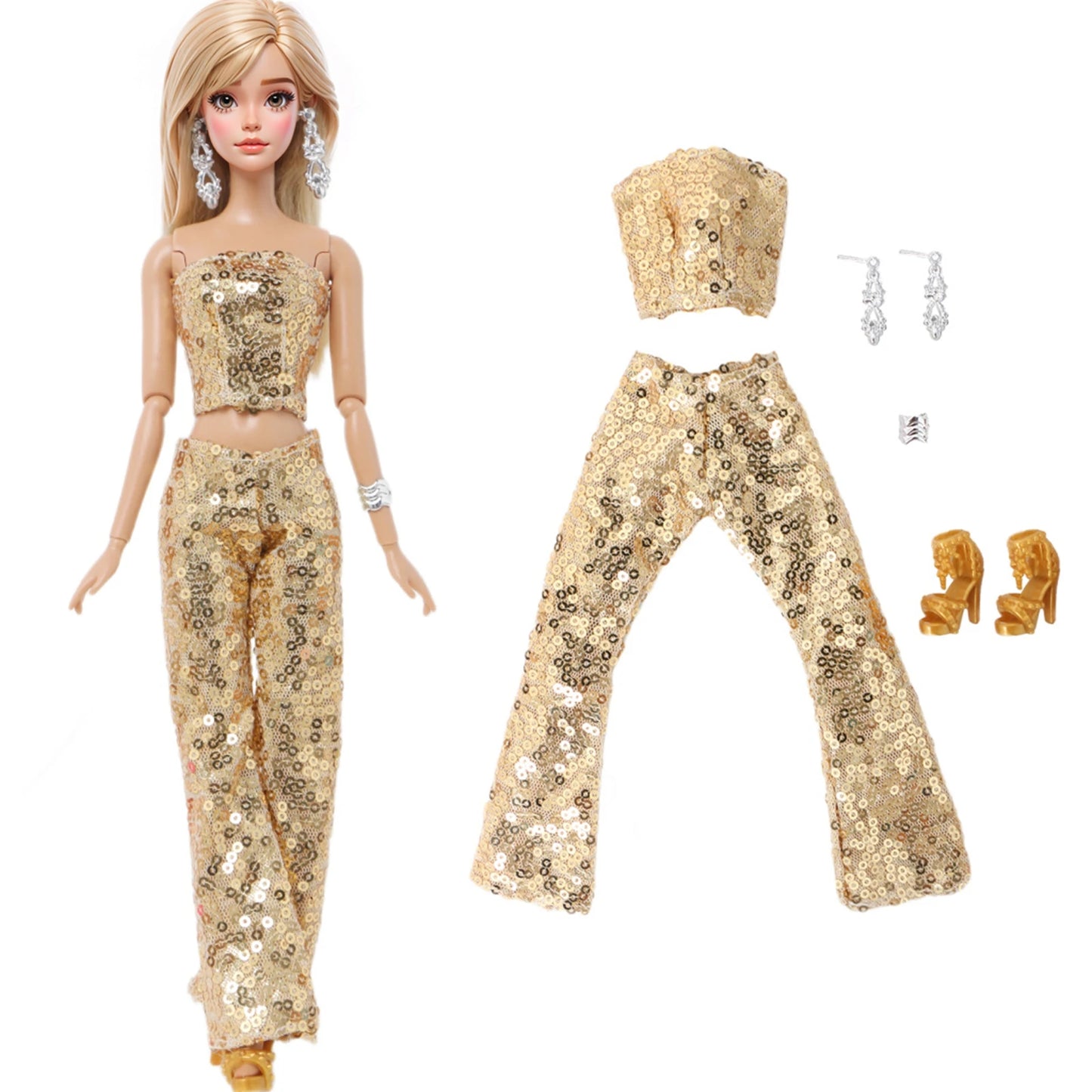 1/6 Doll Outfit Ba Doll Bie Shiny Princess Dress Clothes 30cm 11.5 Inch Doll Accessories Skirt Coat Top Pants with Shoes Hat Bag