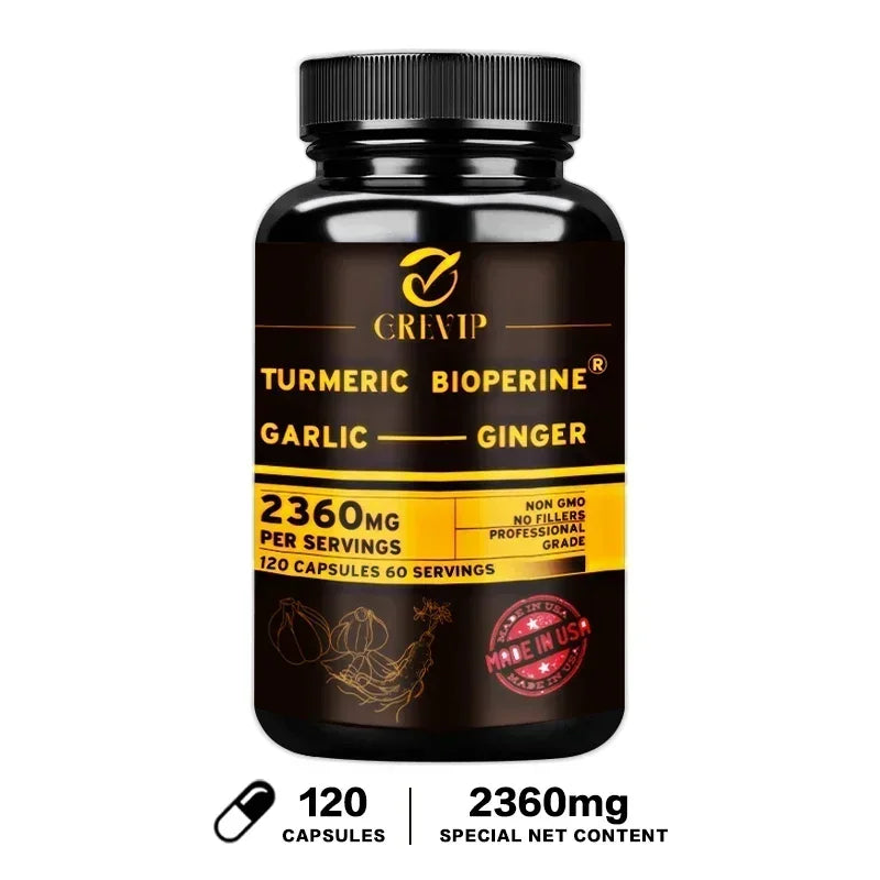 4-in-1 Turmeric Ginger Supplement - with Garlic Curcumin Black Pepper - Joints, Immune Support, Improves Digestion Supplement