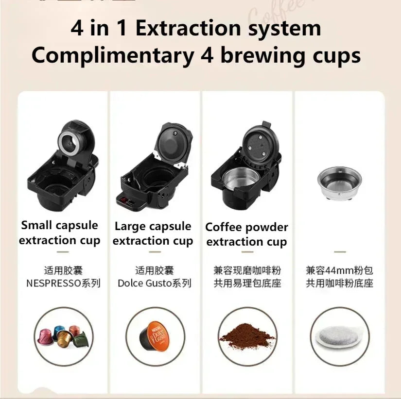 110V 220V 1450W 600ml 19-20Bar 4In1 Multi Capsule Coffee Machine Cold Hot Milk Italian Portable Nespresso Capsule Coffee Machine