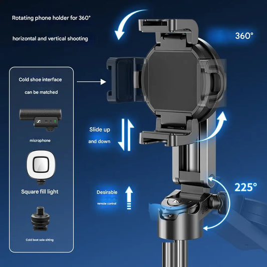 2025 New Upgraded Magnetic Design Mini Bluetooth Portable Telescopic Multi functional Tripod Phone Selfie Stick
