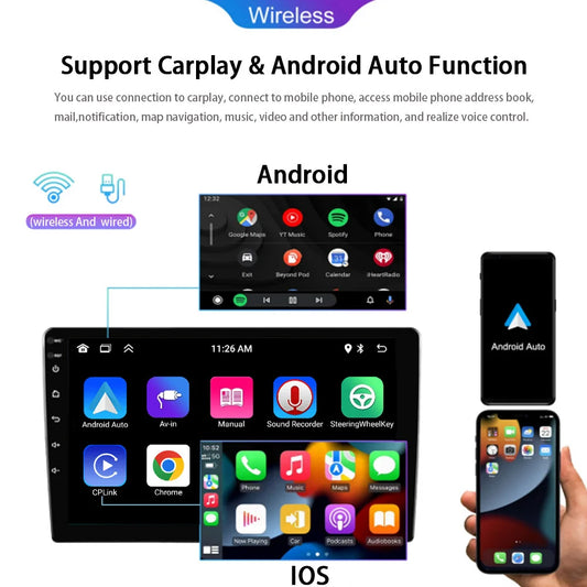9'' Android14 1Din Car Radio Multimedia Video Player Head Unit Stereo Autoradio Carplay Android Auto WIFI BT GPS Navigation