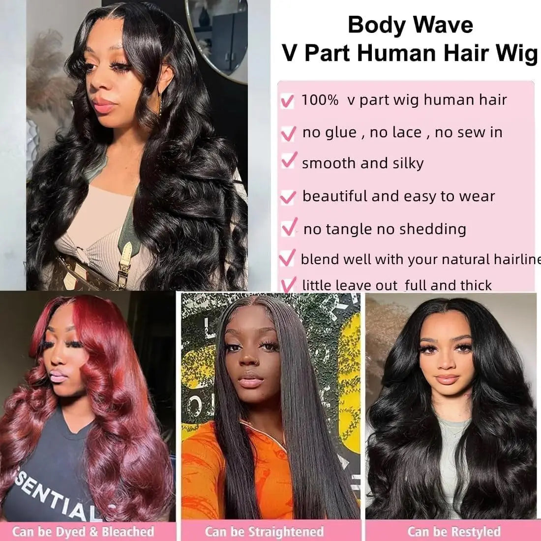Upgrade 3 IN 1 V Part Human Hair Wigs Glueless Wigs Human Hair With Drawstring Ready to Wear Body Wave V Part Remy Hair Wigs
