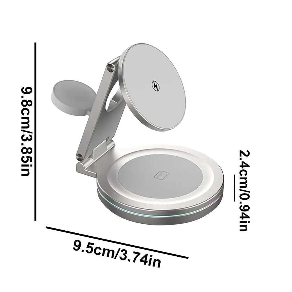 Wireless Charging Station Anti-Skid Adjustable Charging Dock Zinc Alloy Phone Watch Charging Stand With 360 Rotation Design