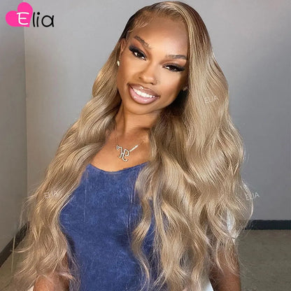 250 Density Brown Roots Blonde Colored Hair Wig Body Wave 32 Inches 13x6 Lace Frontal Human Hair Wig for Women Pre plucked 13x4