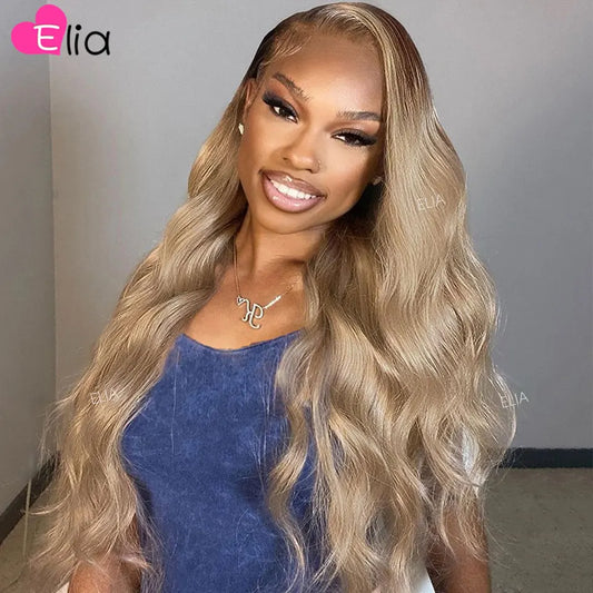 250 Density Brown Roots Blonde Colored Hair Wig Body Wave 32 Inches 13x6 Lace Frontal Human Hair Wig for Women Pre plucked 13x4 Merit Sell