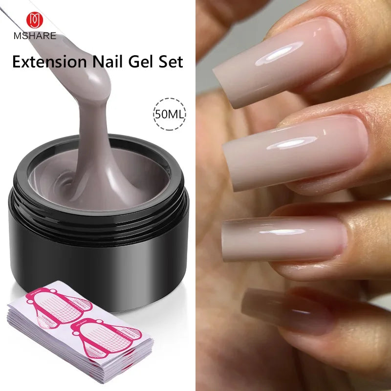 MSHARE 50ML Self Leveling Extension Nail Gel Set UV Led Construction Gel For Manicure Extend French Nail Art Build Nail - Merit Sell