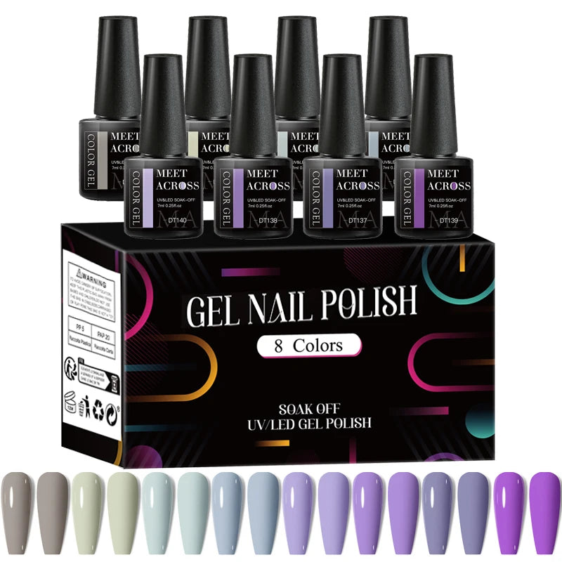 MEET ACROSS 8Pcs/Set Red Pink Gel Nail Polish Spring Colorful Laser Nail Art Gel Varnish Nail Supplies Manicure For Nails