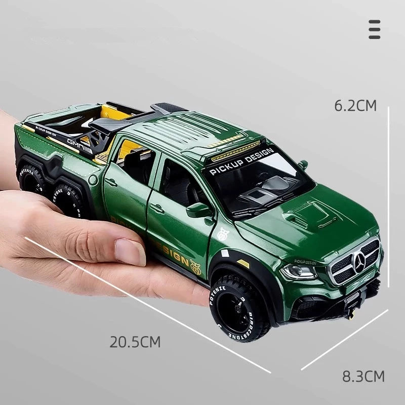 1/28 X-class 6X6 Tyre Pickup Metal Diecast Alloy Toy Cars Models Trucks For Boys Childrens Kids Off-road Vehicle Collection Gift