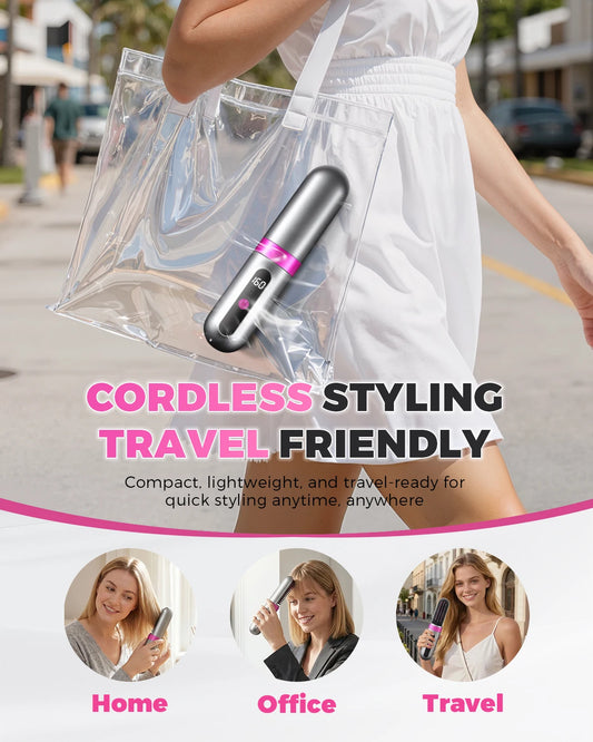 Cordless Hair Straightener Brush, Portable Ionic Anti-Frizz Hair Straightening Comb with 3 Temperature Settings, Fast Heating, 4000mAh Type-C Rechargeable Travel Hair Styling Tool - Merit Sell